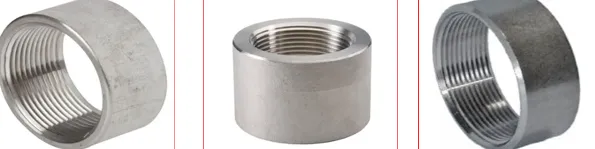 Three stainless steel NPT half couplers