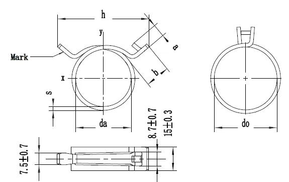 Technical drawing of the SCA-BL021 band clamp