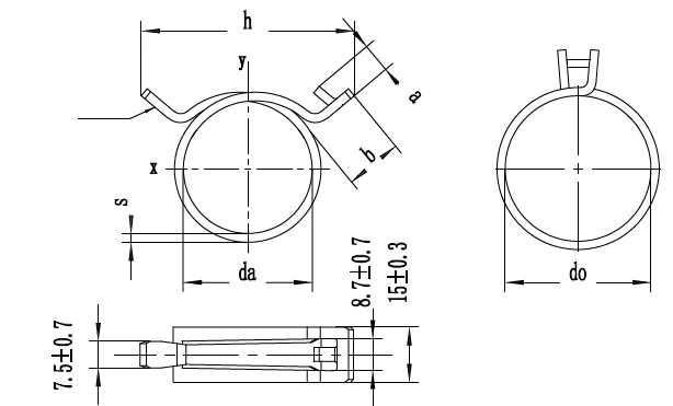 Technical drawing of the constant tension band clamp